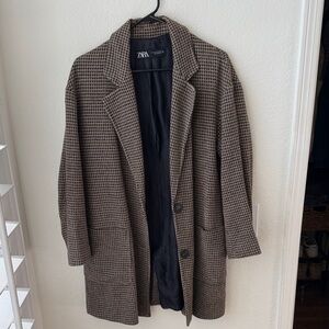 Zara Black and Brown Checkered Coat